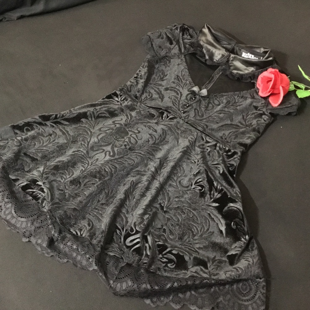 Killstar Black Mini Dress with Red Rose Accent